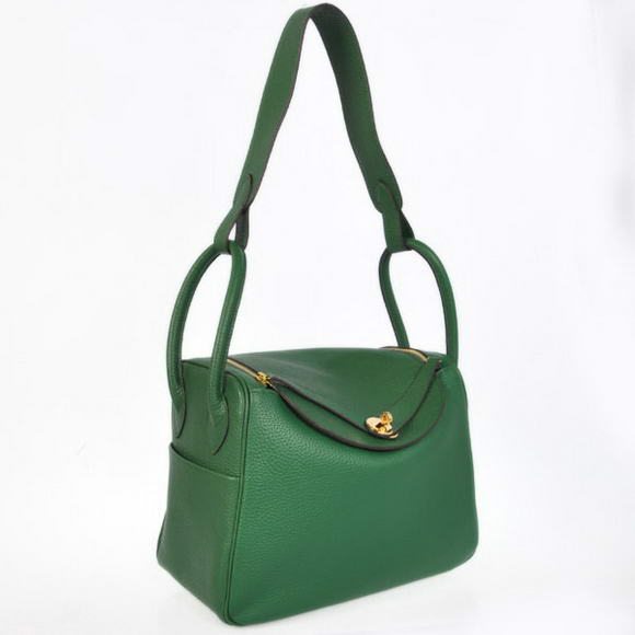 Hermes Lindy 30CM Havanne Handbags 1057 Dark Green Leather Golden Hardware