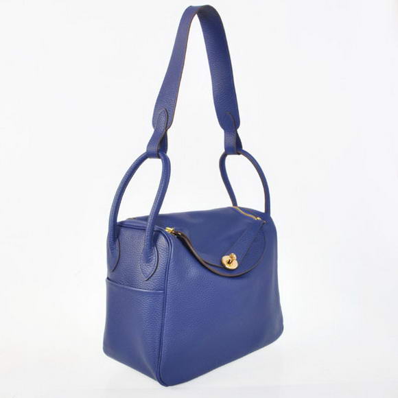 Hermes Lindy 30CM Havanne Handbags 1057 Dark Blue Leather Golden Hardware