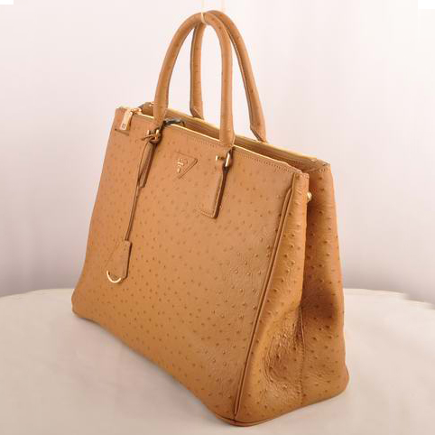 Prada Maxi Ostrich Leather Tote Bag Apricot