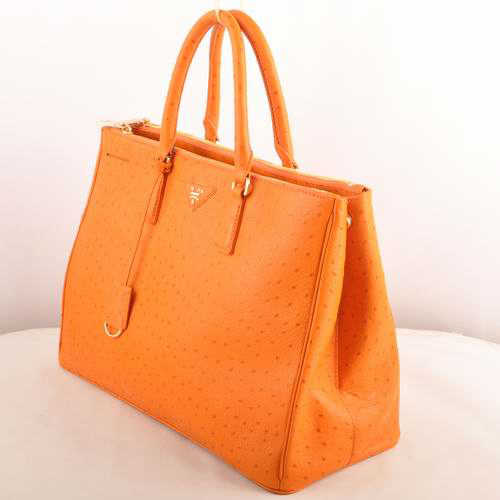 Prada Maxi Ostrich Leather Tote Bag Orange