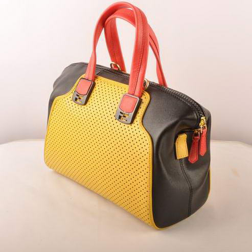 Fendi Chameleon Punch Saffiiano Leather Top Zip Tote Bag 2545 Yellow-Black
