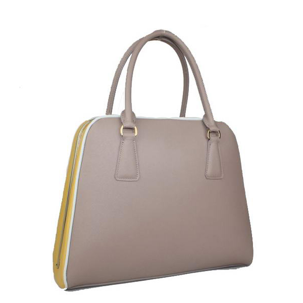 Prada Saffiano Leather Medium Tote Bag BL5018 Grey&Yellow