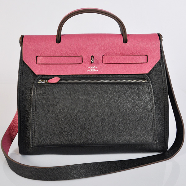 2012 New Hermes HerBag 31CM Togo leather Bag 9051 Peach/Black