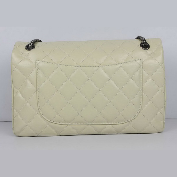 Chanel Flap Bag Quilted Beige Leather with Silver Chain