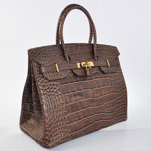 Hermes Birkin 35CM Crocodile stripes leather in Dark Brown with Gold hardware