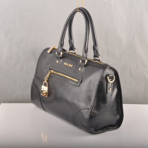 Miu Miu Shiny Leather Tote Bags 90303 Black