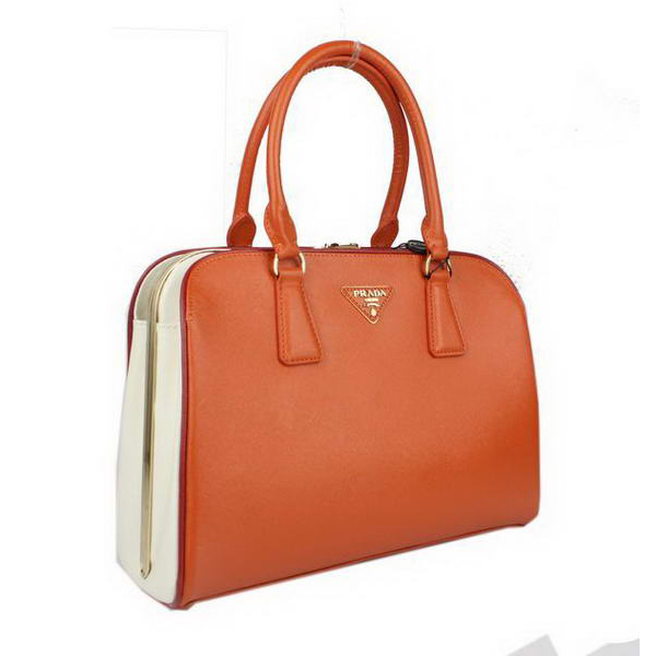 Prada Saffiano Leather Tote Bag 21267 Orange&White