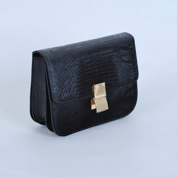 Celine Classic Box Small Flap Bag Lizard Leather Black