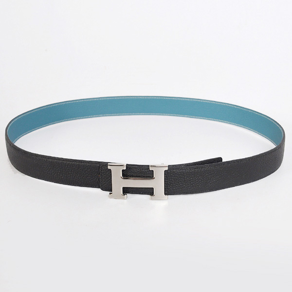 Hermes belt leather in Black/Medium Blue with H Silver Buckle