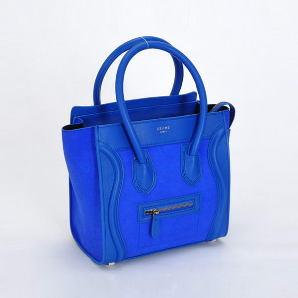 Fashion Celine Luggage Micro Boston Bag Ferrari&Suede Leather Blue