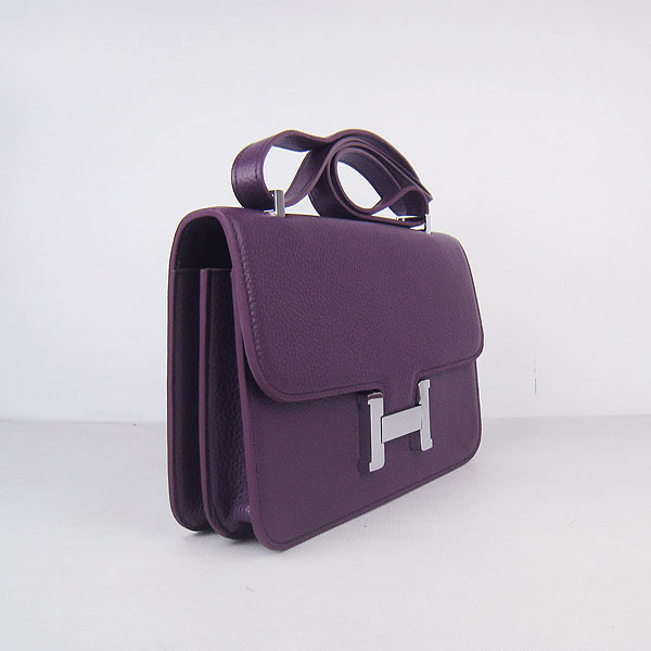 Hermes Constance Togo Leather Single Bag Purple Silver Hardware H020