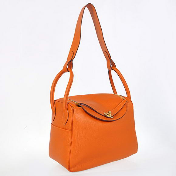 Hermes Lindy 30CM Havanne Handbags 1057 Orange Leather Golden Hardware