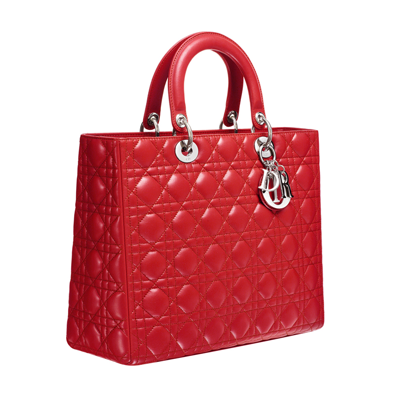 Large Lady Dior bag in red leather