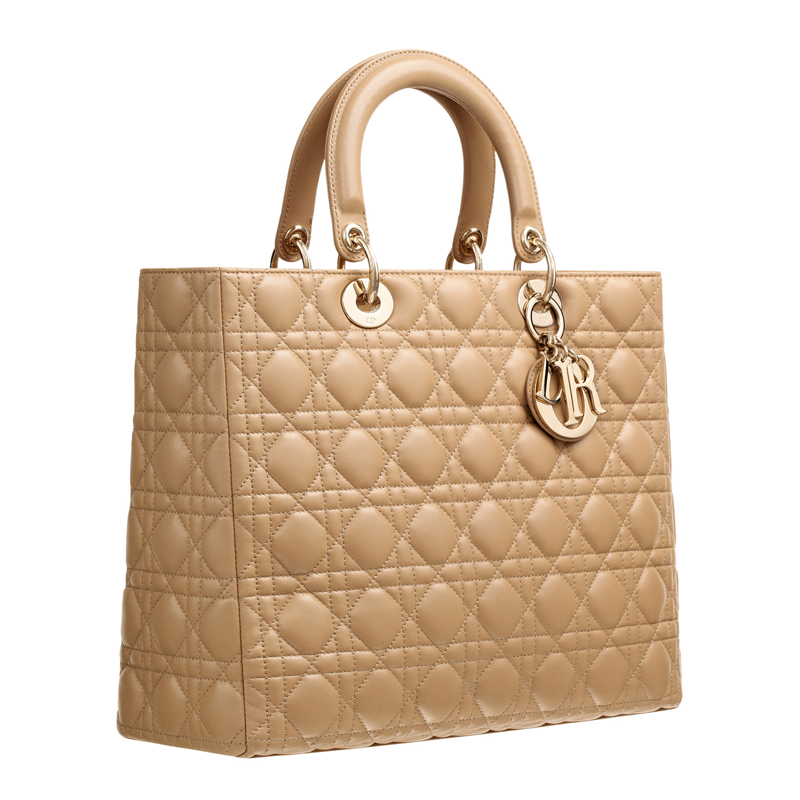 Large Lady Dior bag  in beige leather