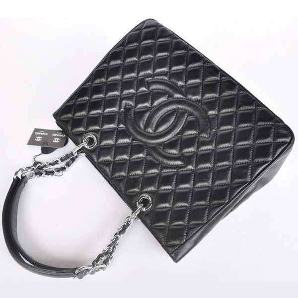 Chanel A50995 Black Sheepskin Leather Shoulder Bag Silver