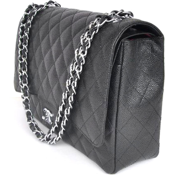 2013 Chanel Caviar leather Flap handbags 58601 silver chain Black