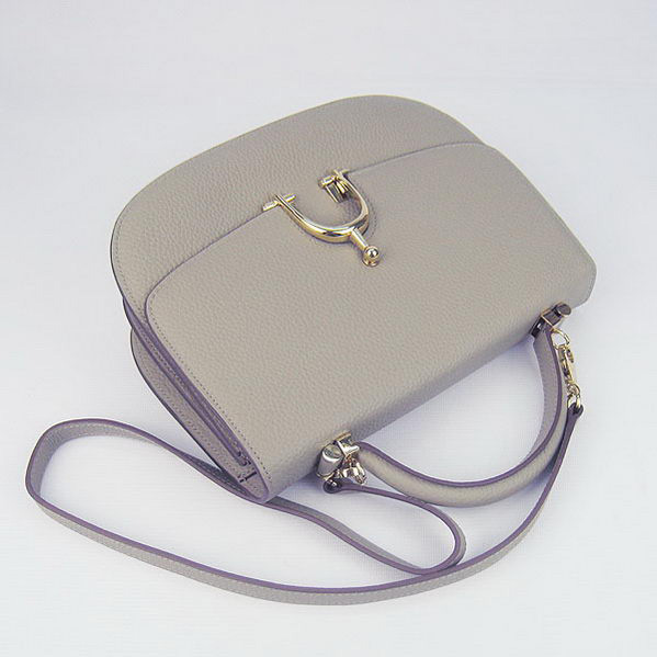 Hermes Stirrup Shoulder Bag Grey Calfskin Gold