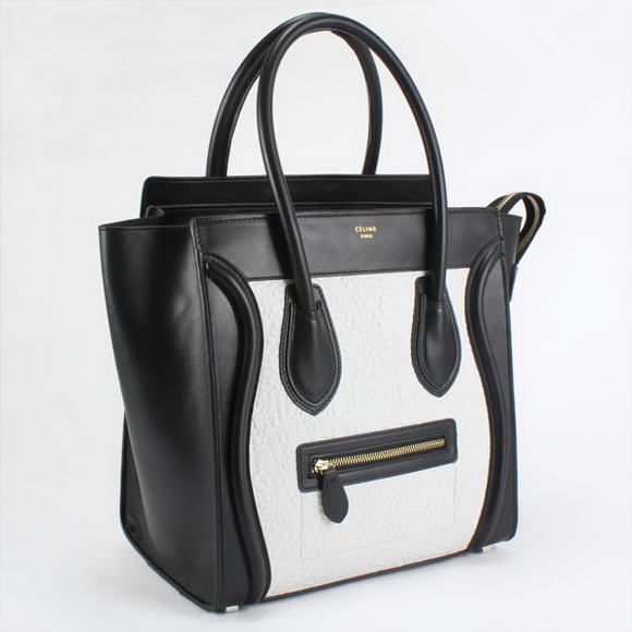 Celine Luggage Bags Medium in Lambskin Black White