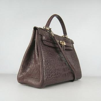 Hermes 32CM Dark Coffee Crocodile Stripe(gold)