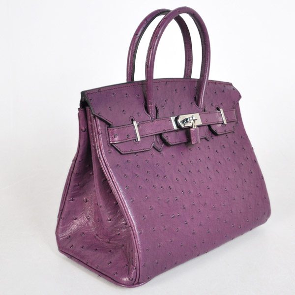 Hermes Birkin 30CM Ostrich stripes leather in Purple with Silver hardware