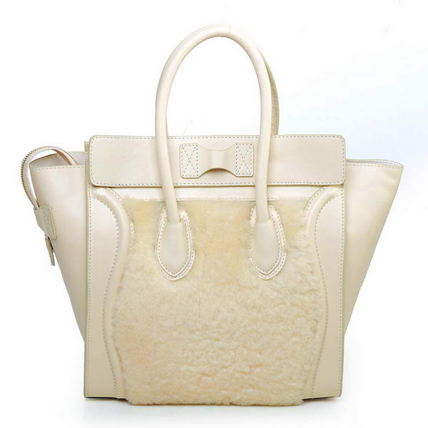 Celine Luggage Micro Boston Bag Lambswool Original Leather Offwhite