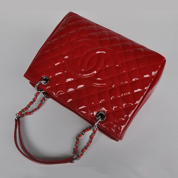 Chanel A50995 Red Patent Leather Shoulder Bag Silver