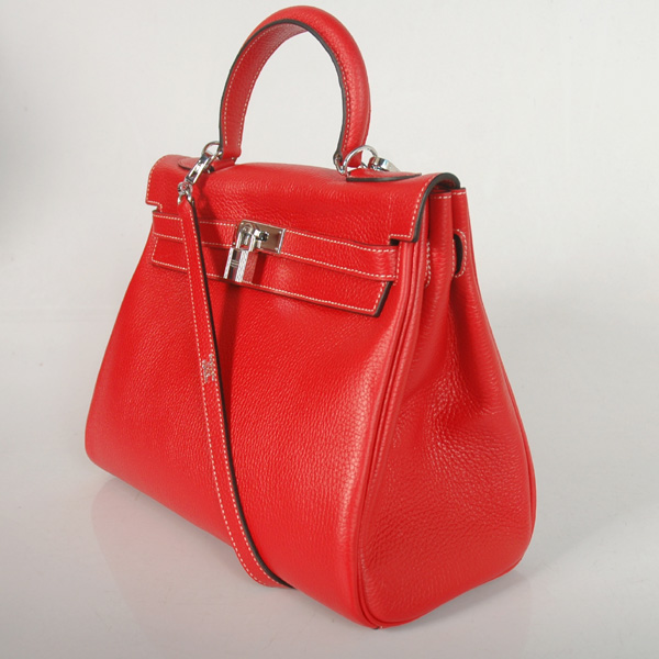 Hermes Kelly 32CM clemence leather in Flame with Silver hardware