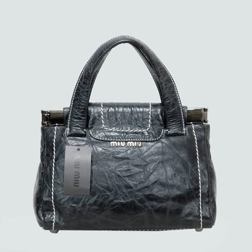 Miu Miu Shiny Leather Tote Flap Bags 90280 Black