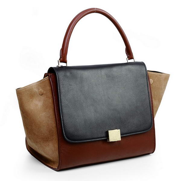 Celine Trapeze Bags Original Calf&Suede Leather  Black&Wine