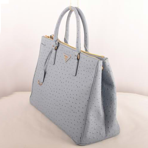 Prada Maxi Ostrich Leather Tote Bag Light Blue