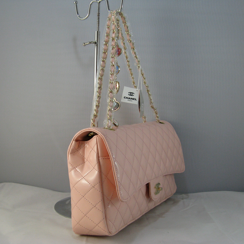 Chanel Pink Patent leather Flap Bag with Gold chain