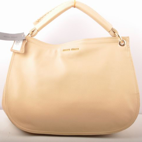 Miu Miu Flap Tote Bags Apricot Leather with Horsehair 90320