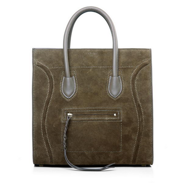 Celine Luggage Phantom Original Suede Leather Bags Khaki