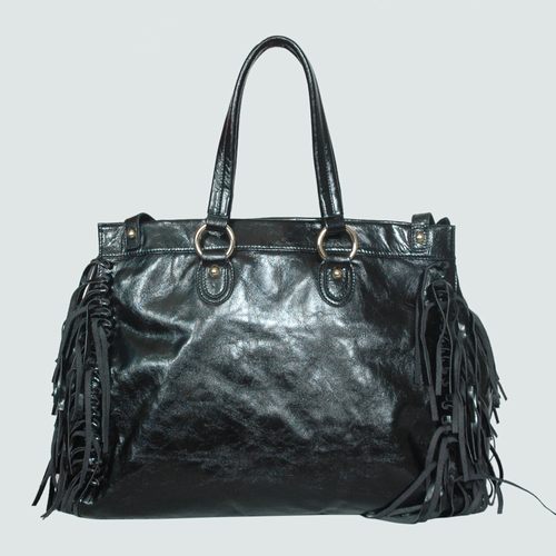 Miu Miu Shiny Leather Tassel Tote Bags 90265 Black