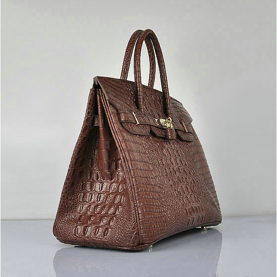 Hermes Birkin 35CM Tote Bag Croco Brown Leather H6089 Gold