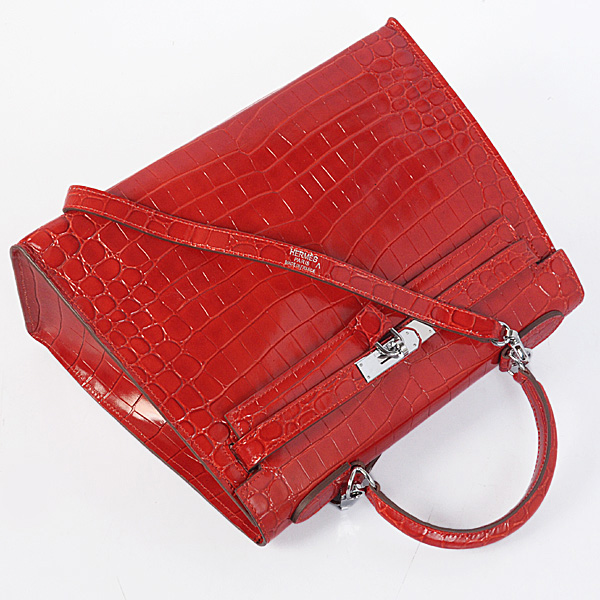 Hermes kelly 32CM Crocodile leather in Light Flame with Silver hardware