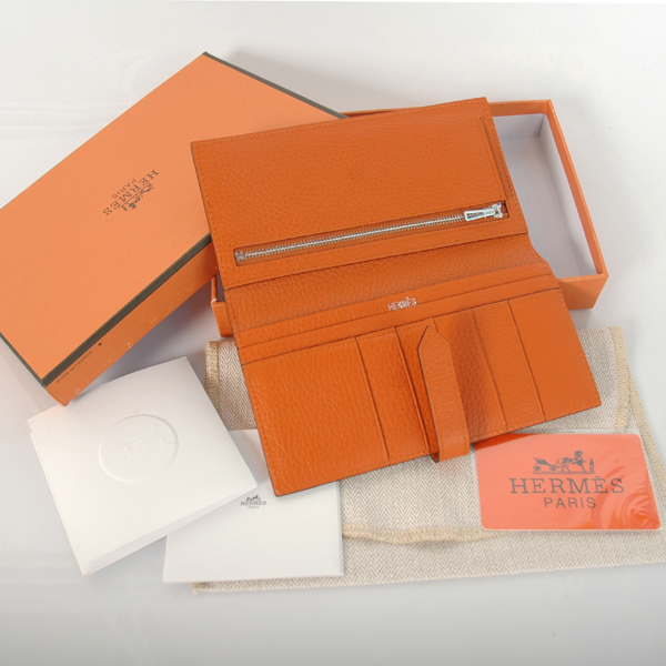 Hermes 2 fold wallet clemence leather in Orange