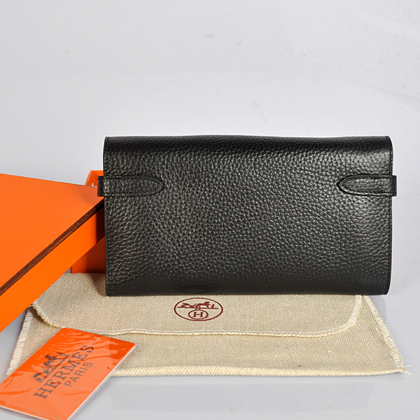 Hermes Kelly Wallet clemence leather in Black