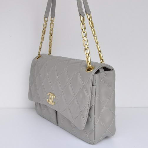 Chanel A50362 Grey Sheepskin Leather Flap Bag