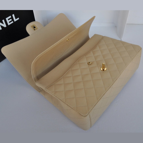 Classic Chanel Maxi Double Flaps Bag A36098 Apricot Original Caviar Leather Gold