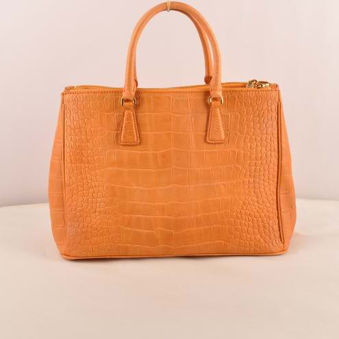 Prada Medium Croco Leather Tote Bag Orange