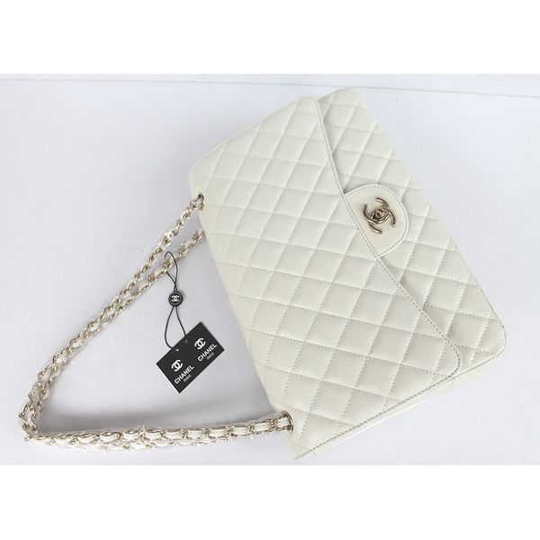 Chanel Flap Bag Quilted White Caviar with Gold Chain 1116