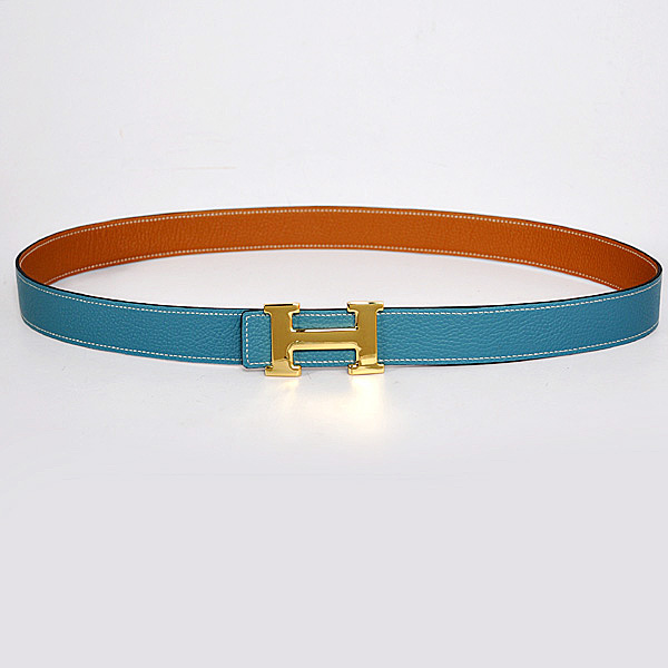 Hermes belt leather in Camel/Medium Blue with H gold Buckle