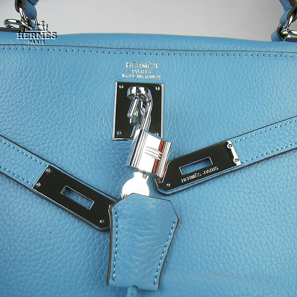 Hermes Kelly 35cm Togo Leather Bag Light Blue 6308 Silver Hardware