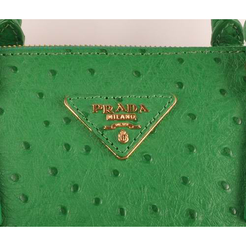 Prada Medium Ostrich Leather Tote Bag Green