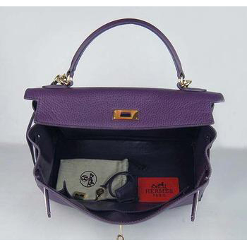 Hermes Kelly Handbags 32CM Purple(gold)