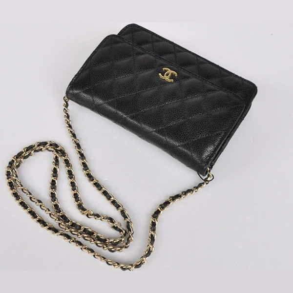 Chanel A33814 Black Grain Leather Flap Bag Gold