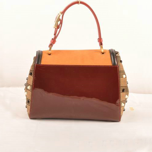 Fendi Silvana Suede&Patent Leather Flap Bag F2548 Tan&Bordeaux