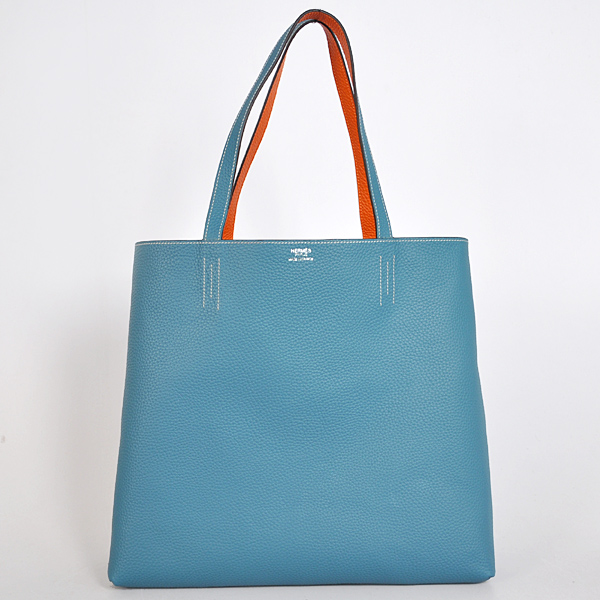 Hermes shopping bag clemence leather in Orange/Medium Blue