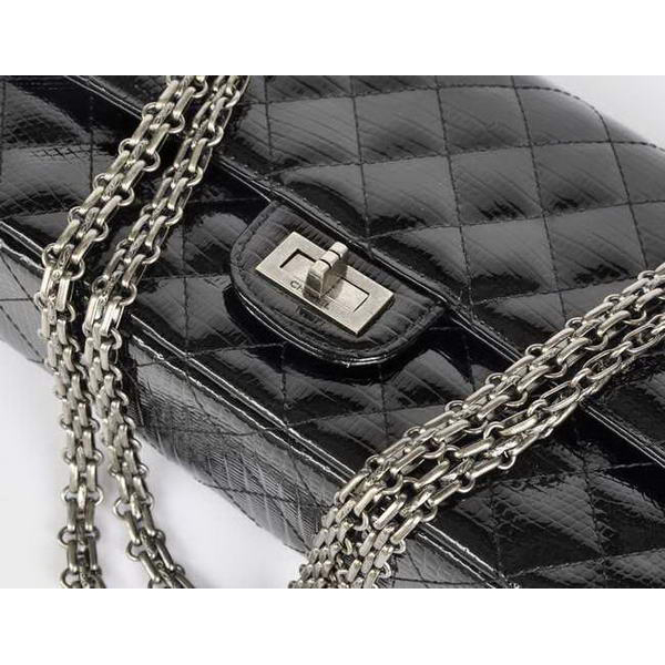 Chanel 1122 Classic Black Lizardskin Flap Bag Silver Hardware